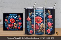 Flower and Jar Tumbler Wrap Sublimation Design 3 Product Image 1