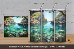 Blue Beach Tumbler Wrap Sublimation Design 3 Product Image 1