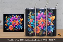 Flowers Colorful Tumbler Wrap Sublimation Design 3 Product Image 1