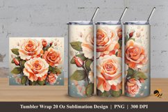 Rose Cream Orange Tumbler Wrap Sublimation Design 3 Product Image 1