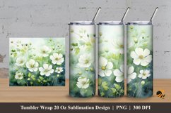 White Flower Tumbler Wrap Sublimation Design 3 Product Image 1