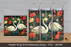 Swans Flower Tumbler Wrap Sublimation Design 3 Product Image 1