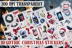 Gothic Christmas Watercolor Sticker Sheet Winter Scary PNG Product Image 1