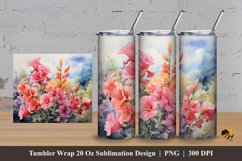 Watercolor Flower Tumbler Wrap Sublimation Design 3 Product Image 1