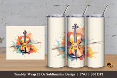 Violin Watercolor Tumbler Wrap Sublimation Design 3 Product Image 1