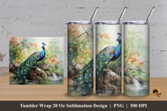 Peacock Nature Tumbler Wrap Sublimation Design 3 Product Image 1