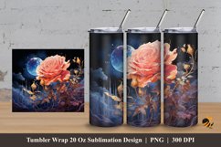 Moon And Rose Tumbler Wrap Sublimation Design 3 Product Image 1