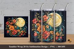 Floral Moon Tumbler Wrap Sublimation Design 3 Product Image 1