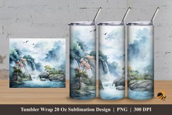 Painting Blue Waterfall Tumbler Wrap Sublimation Design 3 Product Image 1