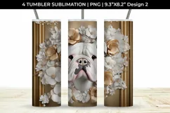 3D white Floral Bulldog Dog Tumbler Wrap 20 oz Sublimation Product Image 3