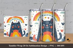 Rainbow And Cat Tumbler Wrap Sublimation Design 3 Product Image 1
