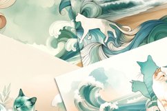 Elegant Cats &amp; Sea Waves Digital Papers - Oceanic Art Product Image 5