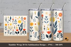 Retro Flowers Tumbler Wrap Sublimation Design 3 Product Image 1