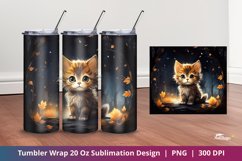 Cute Kitten Night Watercolor Tumbler Wrap Sublimation 3 Product Image 1