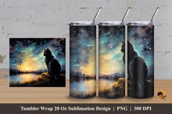 Cat in The Night Tumbler Wrap Sublimation Design 3 Product Image 1
