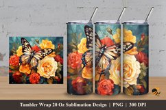 Butterfly and Flower Tumbler Wrap Sublimation Design 3 Product Image 1