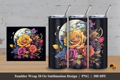 Handdrawn Moon Flower Tumbler Wrap Sublimation Design 3 Product Image 1
