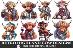 Retro Highland Cow Sublimation Bundle | Vintage Cow Design Product Image 1