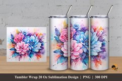Watercolor Flowers Tumbler Wrap Sublimation Design 3 Product Image 1