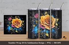 Yellow Rose Effect Tumbler Wrap Sublimation Design 3 Product Image 1