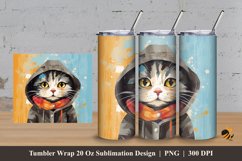 Cat Wearing Jacket Tumbler Wrap Sublimation Design 3 Product Image 1