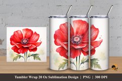 Floral Red Tumbler Wrap Sublimation Design 3 Product Image 1