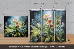 Fern Flowers Tumbler Wrap Sublimation Design 3 Product Image 1