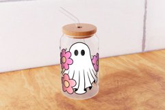 Ghost and Flowers Can Glass 16oz Wrap SVG, Halloween Ghost. Product Image 3