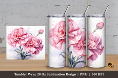 Carnation Flower Tumbler Wrap Sublimation Design 3 Product Image 1