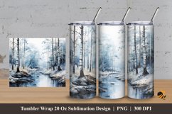 Winter River Forest Tumbler Wrap Sublimation Design 3 Product Image 1