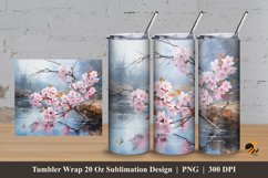 Sakura Flowers Tumbler Wrap Sublimation Design 3 Product Image 1