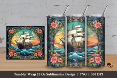 Handdrawn Pirate Ship Tumbler Wrap Sublimation Design 3 Product Image 1