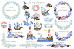 Sea Adventure Watercolor Clipart Boys, Girls, Captain Whale Product Image 3