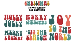 Christmas Groovy Clipart PNG Elements &amp; Seamless Patterns Product Image 7