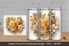 Mustard Floral Bouquet Tumbler Wrap Sublimation Design 3 Product Image 1