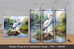 Herons on The Lake Tumbler Wrap Sublimation Design 3 Product Image 1