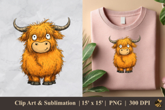 Adorable Highland Cow DTF Sublimation Clipart Design 3 Product Image 1
