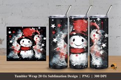 Starry Red Snowman Tumbler Wrap Sublimation Design 3 Product Image 1