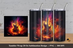 Burning Guitar Tumbler Wrap Sublimation Design 3 Product Image 1