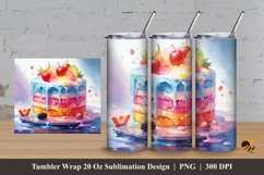 Watercolor Cake Tumbler Wrap Sublimation Design 3 Product Image 1
