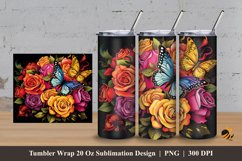 Butterfly and Rose Tumbler Wrap Sublimation Design 3 Product Image 1