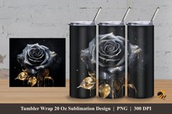 Black Rose Splash Tumbler Wrap Sublimation Design 3 Product Image 1