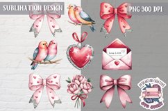 St Valentine’s Coquette Bow PNG Holidays Funny Watercolor Product Image 1