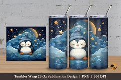 Penguin Starry Night Tumbler Wrap Sublimation Design 3 Product Image 1