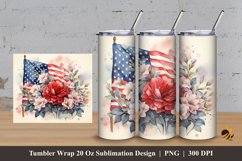 Floral Patriotic Tumbler Wrap Sublimation Design 3 Product Image 1
