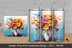 Flower And Vase Tumbler Wrap Sublimation Design 3 Product Image 1