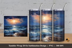 Beach at Night Tumbler Wrap Sublimation Design 3 Product Image 1