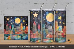 Star Moon City Tumbler Wrap Sublimation Design 3 Product Image 1
