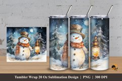 Snowman And Lamp Tumbler Wrap Sublimation Design 3 Product Image 1