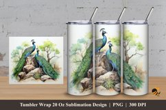 Blooming Peacock Tumbler Wrap Sublimation Design 3 Product Image 1